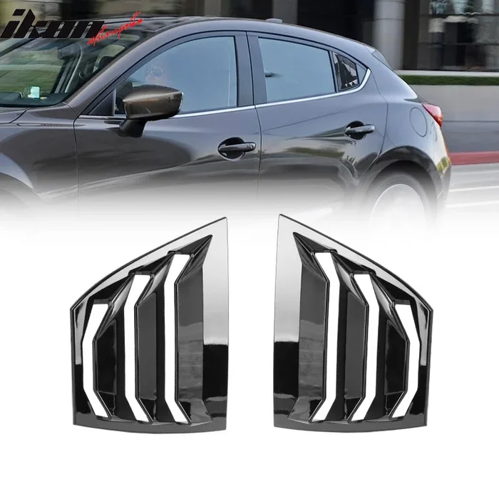 2014-2018 Mazda 3 Gloss Black Rear Window Louvers Quarter Scoop ABS