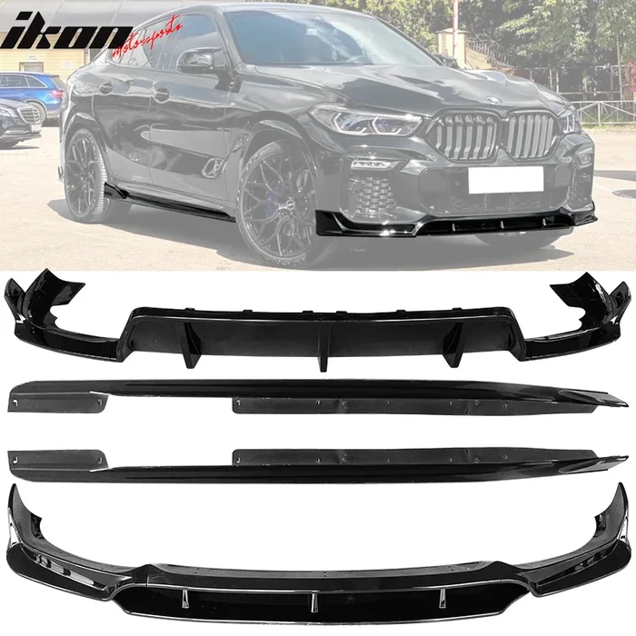 Fits 20-23 G06 X6 M Sport IKON Gloss Black Front Rear Lip Side Skirt