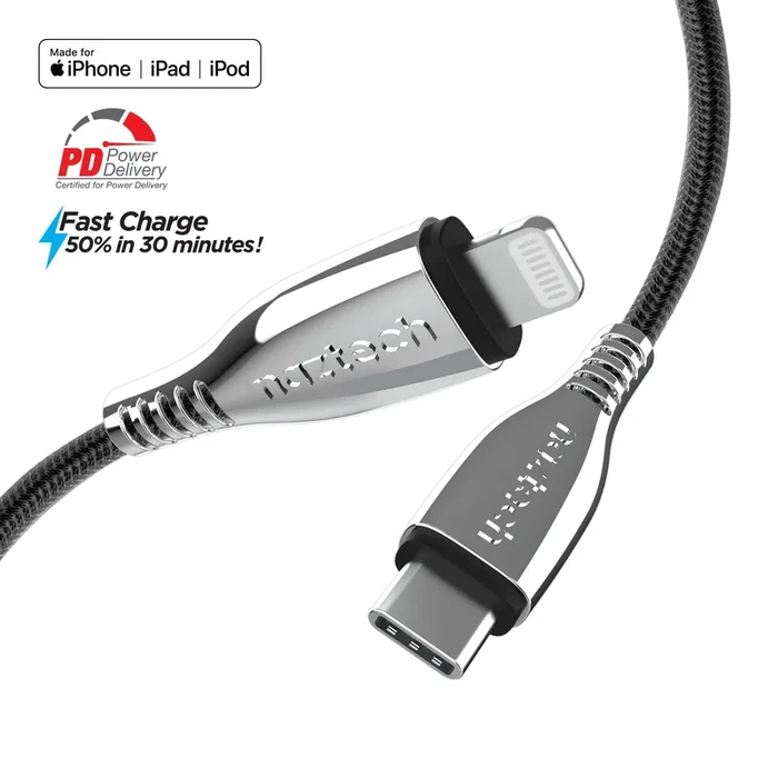 TITANIUM USB-C to MFi Lightning Braided Fast Charge Cable | 6ft | Black