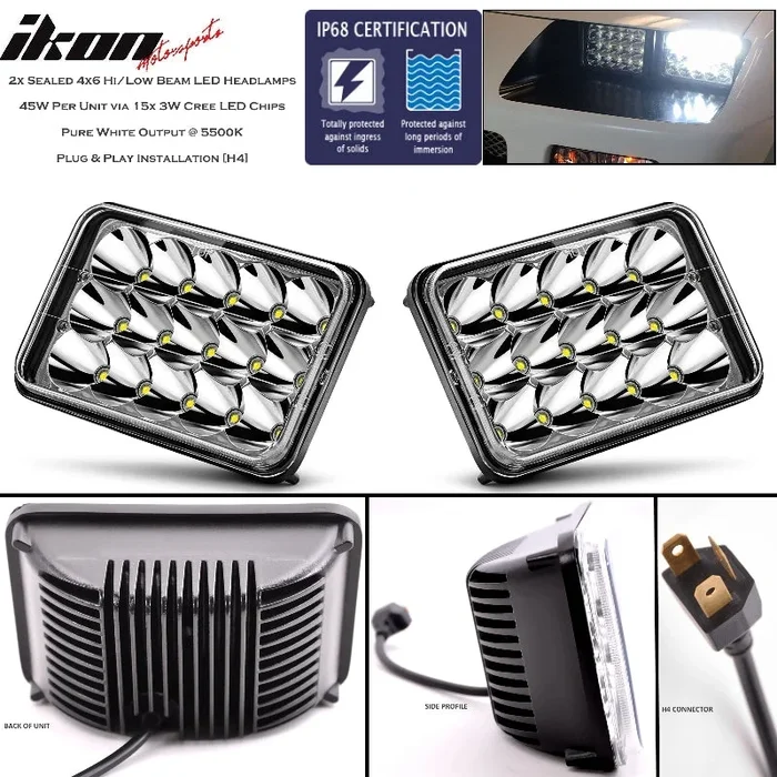 Universal 6×4 Pair H4 High Low Beam 1500 Lumens 45W Headlight Lamp