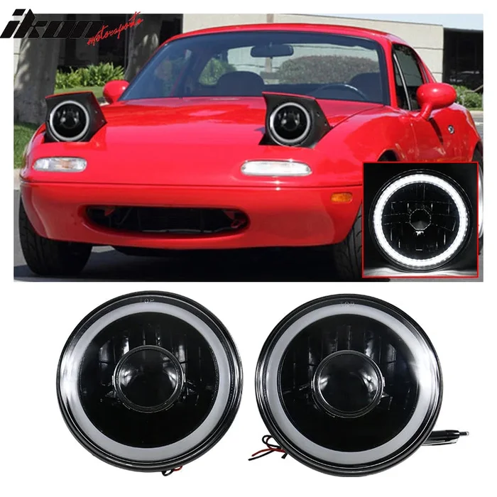 Universal 7″ Round Black Chrome Headlight Conversion